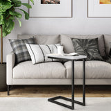 Skyler Industrial 18 Inch Wide Metal C Side Table With Marble Top In White, Fully Assembled