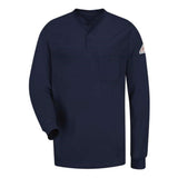 Bulwark Long Sleeve Tagless Henley Shirt - Long Sizes - Navy, Lt
