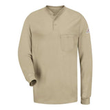 Bulwark Long Sleeve Tagless Henley Shirt - Long Sizes - Khaki, Xlt