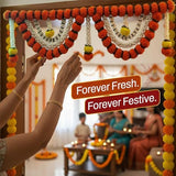 Store Indya Decorative Artificial Marigold and Pearl Toran, Traditional Orange Flower Door Hanging