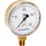 Global Industrial™ 2 Compressed Gas Gauge 200 Psi 1/4 Npt Lm Polished Brass