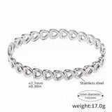 Elegant Stainless Steel Heart Link Bracelet 61mm Inner Diameter, 17g