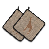 Caroline'S Treasures Giraffe Faux Burlap & Brown Pair Of Pot Holders Bb1001-Bl-Bn-Pthd, 7.5Hx7.5W, Multicolor