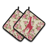 Caroline'S Treasures Giraffe Shabby Chic Yellow Roses Pair Of Pot Holders Bb1001-Rs-Yw-Pthd, 7.5Hx7.5W, Multicolor