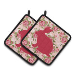 Caroline'S Treasures Rabbit Shabby Chic Pink Roses Pair Of Pot Holders Bb1002-Rs-Pk-Pthd, 7.5Hx7.5W, Multicolor