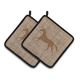 Caroline'S Treasures Horse Faux Burlap & Brown Pair Of Pot Holders Bb1003-Bl-Bn-Pthd, 7.5Hx7.5W, Multicolor