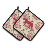 Caroline'S Treasures Leopard Shabby Chic Yellow Roses Pair Of Pot Holders Bb1004-Rs-Yw-Pthd, 7.5Hx7.5W, Multicolor