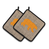 Caroline'S Treasures Bear Faux Burlap & Orange Pair Of Pot Holders Bb1005-Bl-Or-Pthd, 7.5Hx7.5W, Multicolor