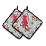 Caroline'S Treasures Kangaroo Shabby Chic Blue Roses Pair Of Pot Holders Bb1008-Rs-Bu-Pthd, 7.5Hx7.5W, Multicolor