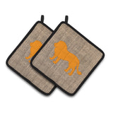 Caroline'S Treasures Lion Faux Burlap & Orange Pair Of Pot Holders Bb1009-Bl-Or-Pthd, 7.5Hx7.5W, Multicolor