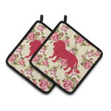 Caroline'S Treasures Lion Shabby Chic Yellow Roses Pair Of Pot Holders Bb1009-Rs-Yw-Pthd, 7.5Hx7.5W, Multicolor