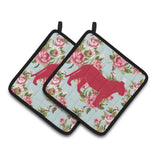 Caroline'S Treasures Tiger Shabby Chic Blue Roses Pair Of Pot Holders Bb1010-Rs-Bu-Pthd, 7.5Hx7.5W, Multicolor