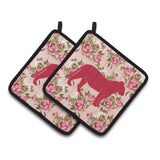 Caroline'S Treasures Tiger Shabby Chic Pink Roses Pair Of Pot Holders Bb1010-Rs-Pk-Pthd, 7.5Hx7.5W, Multicolor