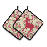 Caroline'S Treasures Deer Shabby Chic Yellow Roses Pair Of Pot Holders Bb1012-Rs-Yw-Pthd, 7.5Hx7.5W, Multicolor