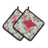 Caroline'S Treasures Manta Ray Shabby Chic Blue Roses Pair Of Pot Holders Bb1014-Rs-Bu-Pthd, 7.5Hx7.5W, Multicolor