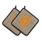Caroline'S Treasures Lobster Faux Burlap & Orange Pair Of Pot Holders Bb1015-Bl-Or-Pthd, 7.5Hx7.5W, Multicolor