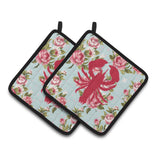 Caroline'S Treasures Lobster Shabby Chic Blue Roses Pair Of Pot Holders Bb1015-Rs-Bu-Pthd, 7.5Hx7.5W, Multicolor