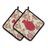 Caroline'S Treasures Fish - Blowfish Shabby Chic Yellow Roses Pair Of Pot Holders Bb1016-Rs-Yw-Pthd, 7.5Hx7.5W, Multicolor