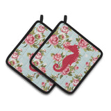 Caroline'S Treasures Sea Horse Shabby Chic Blue Roses Pair Of Pot Holders Bb1018-Rs-Bu-Pthd, 7.5Hx7.5W, Multicolor