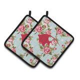 Caroline'S Treasures Fish - Angel Fish Shabby Chic Blue Roses Pair Of Pot Holders Bb1019-Rs-Bu-Pthd, 7.5Hx7.5W, Multicolor