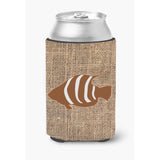 Fish Burlap And Brown Can Or Bottle Beverage Insulator Hugger