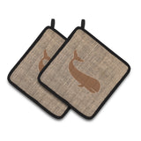 Caroline'S Treasures Whale Faux Burlap & Brown Pair Of Pot Holders Bb1021-Bl-Bn-Pthd, 7.5Hx7.5W, Multicolor