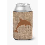 Dolphin Burlap And Brown Can Or Bottle Beverage Insulator Hugger