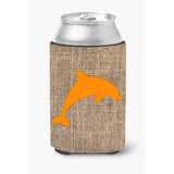 Dolphin Burlap And Orange Can Or Bottle Beverage Insulator Hugger Bb1025