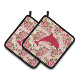 Caroline'S Treasures Dolphin Shabby Chic Pink Roses Pair Of Pot Holders Bb1025-Rs-Pk-Pthd, 7.5Hx7.5W, Multicolor