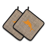 Caroline'S Treasures Fish - Marlin Faux Burlap & Orange Pair Of Pot Holders Bb1026-Bl-Or-Pthd, 7.5Hx7.5W, Multicolor