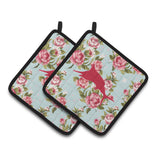 Caroline'S Treasures Fish - Marlin Shabby Chic Blue Roses Pair Of Pot Holders Bb1026-Rs-Bu-Pthd, 7.5Hx7.5W, Multicolor