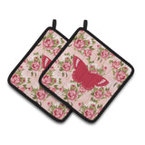 Caroline'S Treasures Butterfly Shabby Chic Pink Roses Pair Of Pot Holders Bb1029-Rs-Pk-Pthd, 7.5Hx7.5W, Multicolor