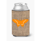 Butterfly Burlap And Orange Can Or Bottle Beverage Insulator Hugger Bb1030