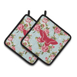 Caroline'S Treasures Butterfly Shabby Chic Blue Roses Pair Of Pot Holders Bb1030-Rs-Bu-Pthd, 7.5Hx7.5W, Multicolor