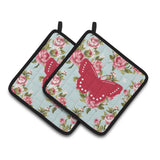 Caroline'S Treasures Butterfly Shabby Chic Blue Roses Pair Of Pot Holders Bb1033-Rs-Bu-Pthd, 7.5Hx7.5W, Multicolor