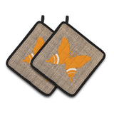 Caroline'S Treasures Butterfly Faux Burlap & Orange Pair Of Pot Holders Bb1034-Bl-Or-Pthd, 7.5Hx7.5W, Multicolor