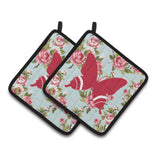 Caroline'S Treasures Butterfly Shabby Chic Blue Roses Pair Of Pot Holders Bb1034-Rs-Bu-Pthd, 7.5Hx7.5W, Multicolor