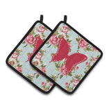 Caroline'S Treasures Butterfly Shabby Chic Blue Roses Pair Of Pot Holders Bb1036-Rs-Bu-Pthd, 7.5Hx7.5W, Multicolor