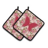 Caroline'S Treasures Butterfly Shabby Chic Pink Roses Pair Of Pot Holders Bb1036-Rs-Pk-Pthd, 7.5Hx7.5W, Multicolor