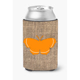 Butterfly Burlap And Orange Can Or Bottle Beverage Insulator Hugger Bb1037