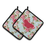 Caroline'S Treasures Butterfly Shabby Chic Blue Roses Pair Of Pot Holders Bb1039-Rs-Bu-Pthd, 7.5Hx7.5W, Multicolor
