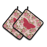 Caroline'S Treasures Butterfly Shabby Chic Pink Roses Pair Of Pot Holders Bb1041-Rs-Pk-Pthd, 7.5Hx7.5W, Multicolor