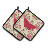 Caroline'S Treasures Butterfly Shabby Chic Yellow Roses Pair Of Pot Holders Bb1041-Rs-Yw-Pthd, 7.5Hx7.5W, Multicolor