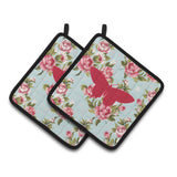 Caroline'S Treasures Butterfly Shabby Chic Blue Roses Pair Of Pot Holders Bb1042-Rs-Bu-Pthd, 7.5Hx7.5W, Multicolor