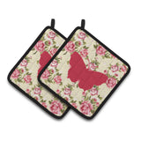Caroline'S Treasures Butterfly Shabby Chic Yellow Roses Pair Of Pot Holders Bb1045-Rs-Yw-Pthd, 7.5Hx7.5W, Multicolor