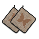 Caroline'S Treasures Butterfly Faux Burlap & Brown Pair Of Pot Holders Bb1046-Bl-Bn-Pthd, 7.5Hx7.5W, Multicolor