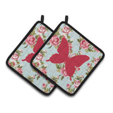 Caroline'S Treasures Butterfly Shabby Chic Blue Roses Pair Of Pot Holders Bb1046-Rs-Bu-Pthd, 7.5Hx7.5W, Multicolor
