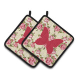 Caroline'S Treasures Butterfly Shabby Chic Yellow Roses Pair Of Pot Holders Bb1046-Rs-Yw-Pthd, 7.5Hx7.5W, Multicolor