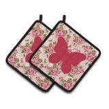 Caroline'S Treasures Butterfly Shabby Chic Pink Roses Pair Of Pot Holders Bb1047-Rs-Pk-Pthd, 7.5Hx7.5W, Multicolor