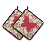 Caroline'S Treasures Butterfly Shabby Chic Yellow Roses Pair Of Pot Holders Bb1047-Rs-Yw-Pthd, 7.5Hx7.5W, Multicolor